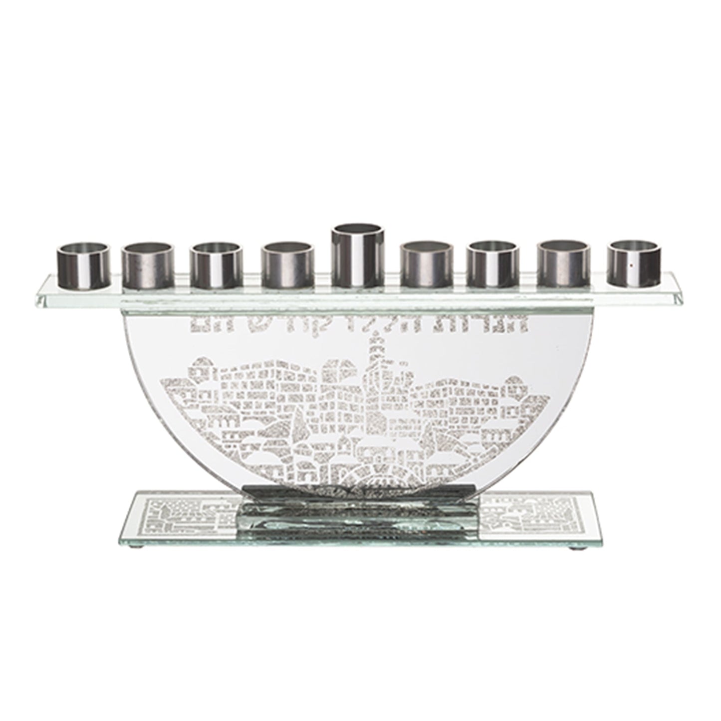 Sparkling Glass Hanukkah Menorah in Silver - Jerusalem Design