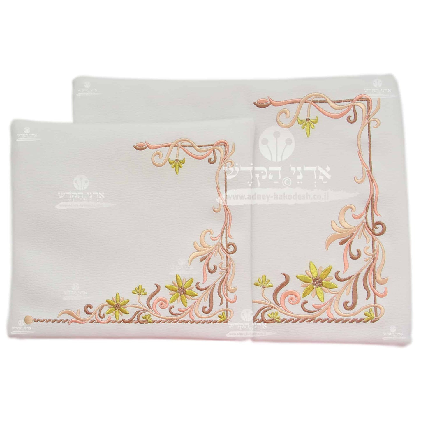 Tallit and Tefillin Bag Set - Faux Leather in Cream with Floral Embellishments