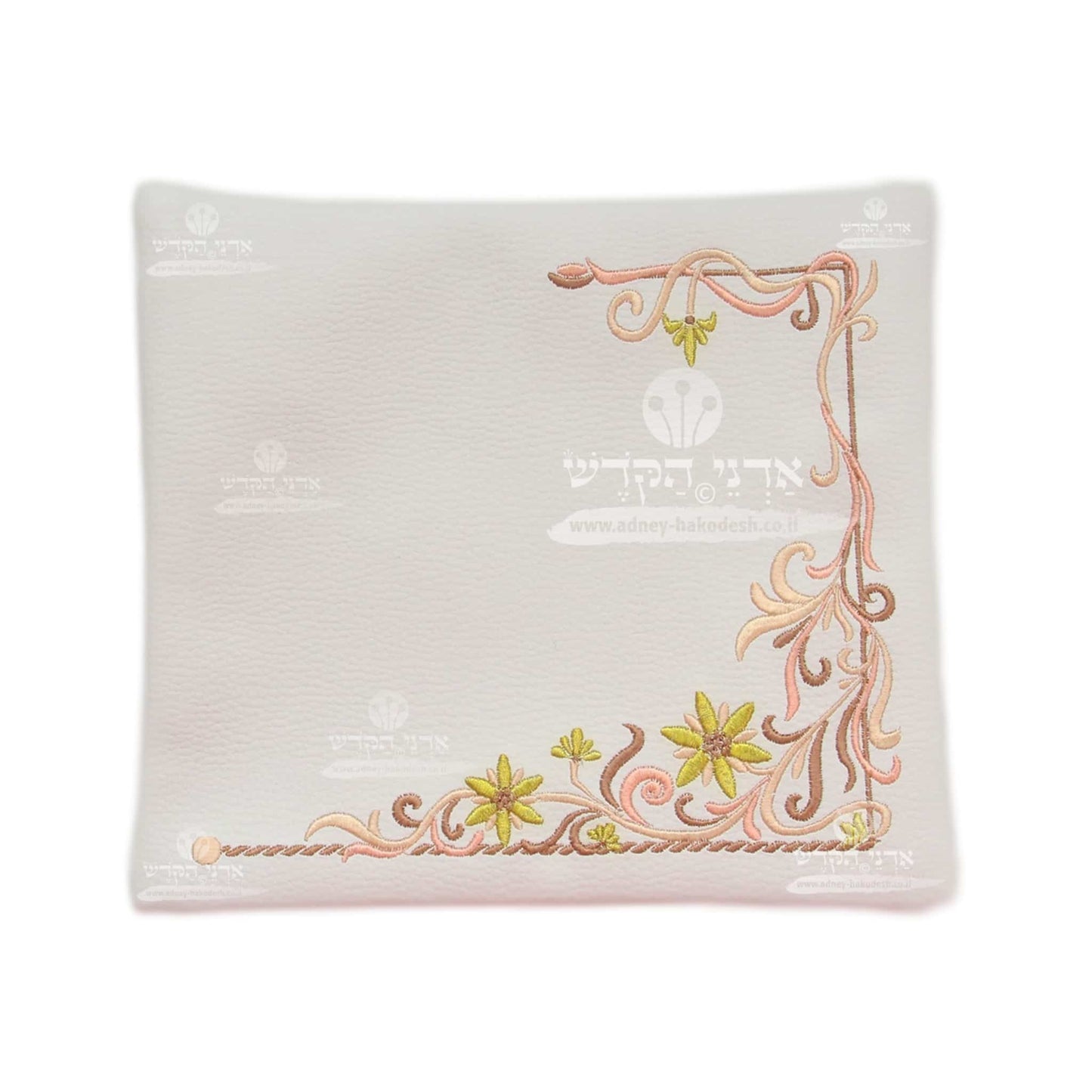 Tallit and Tefillin Bag Set - Faux Leather in Cream with Floral Embellishments